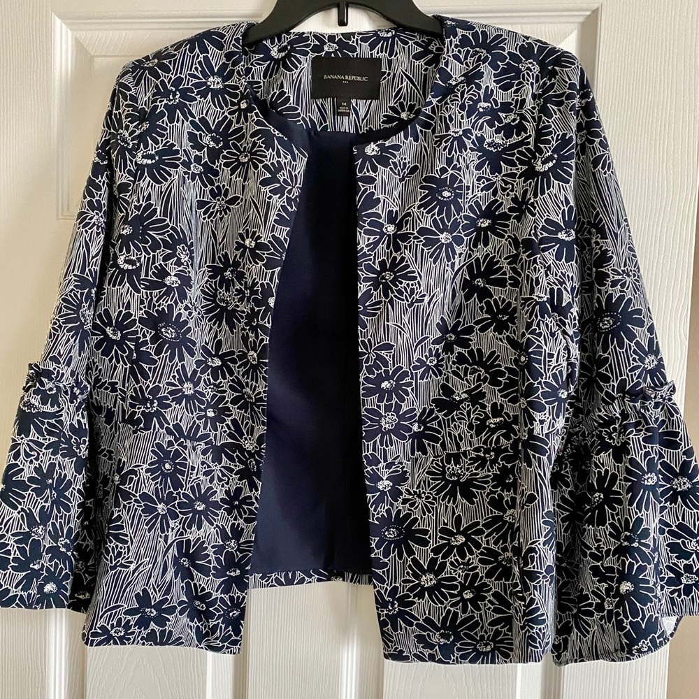 Banana Republic Navy and White Floral Jacket